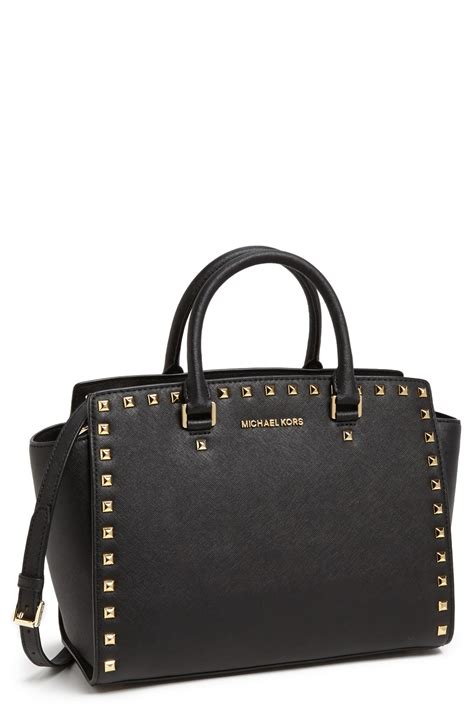 michael kors studded selma large saffiano leather satchel tote|selma leather satchel.